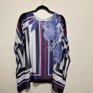 Nygård Woven Color Block Keyhole Back Handkerchief Hem Knit Lined Poncho NWT